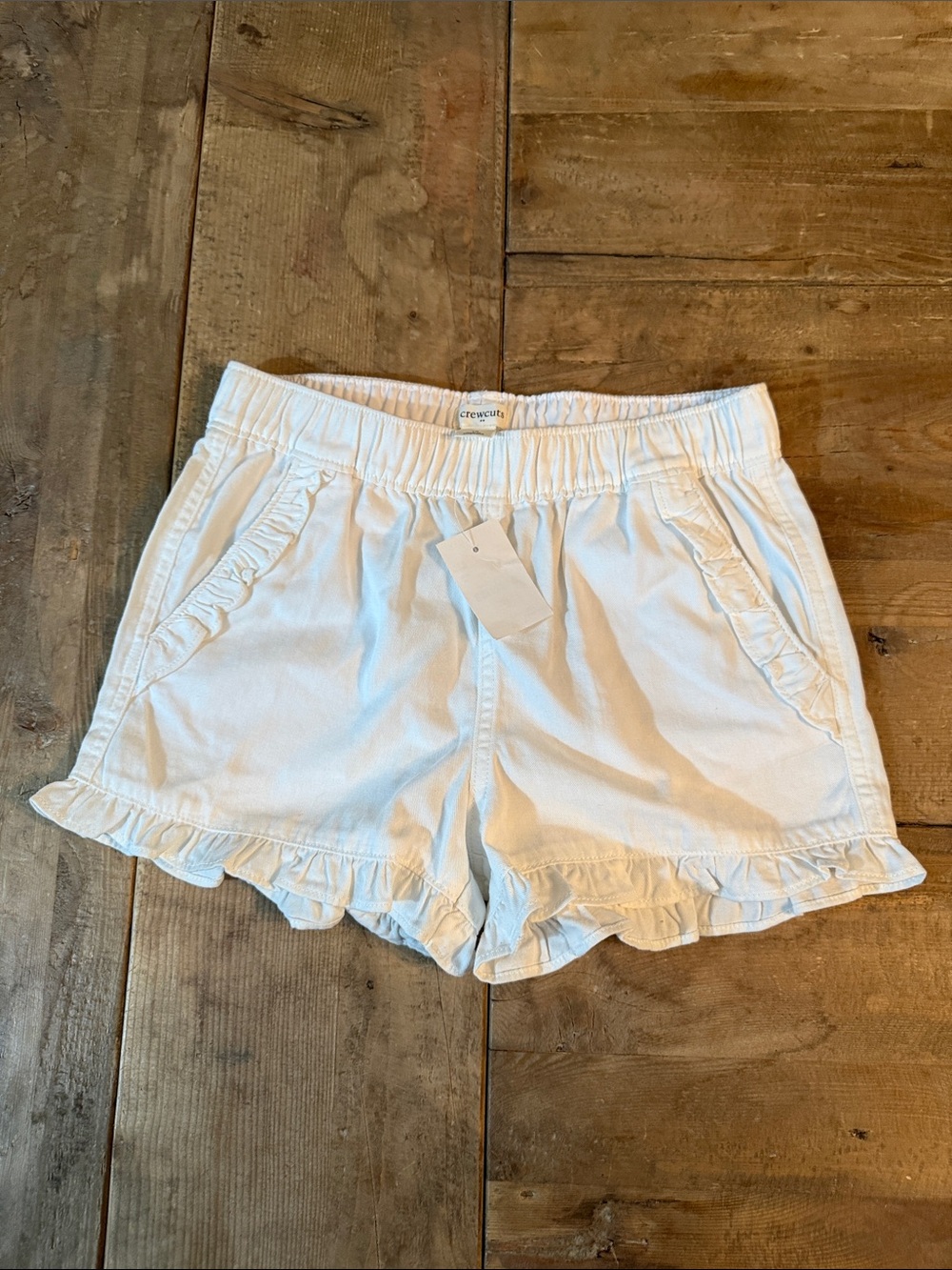 Crewcuts White High-Waist Ruffle Hem Shorts